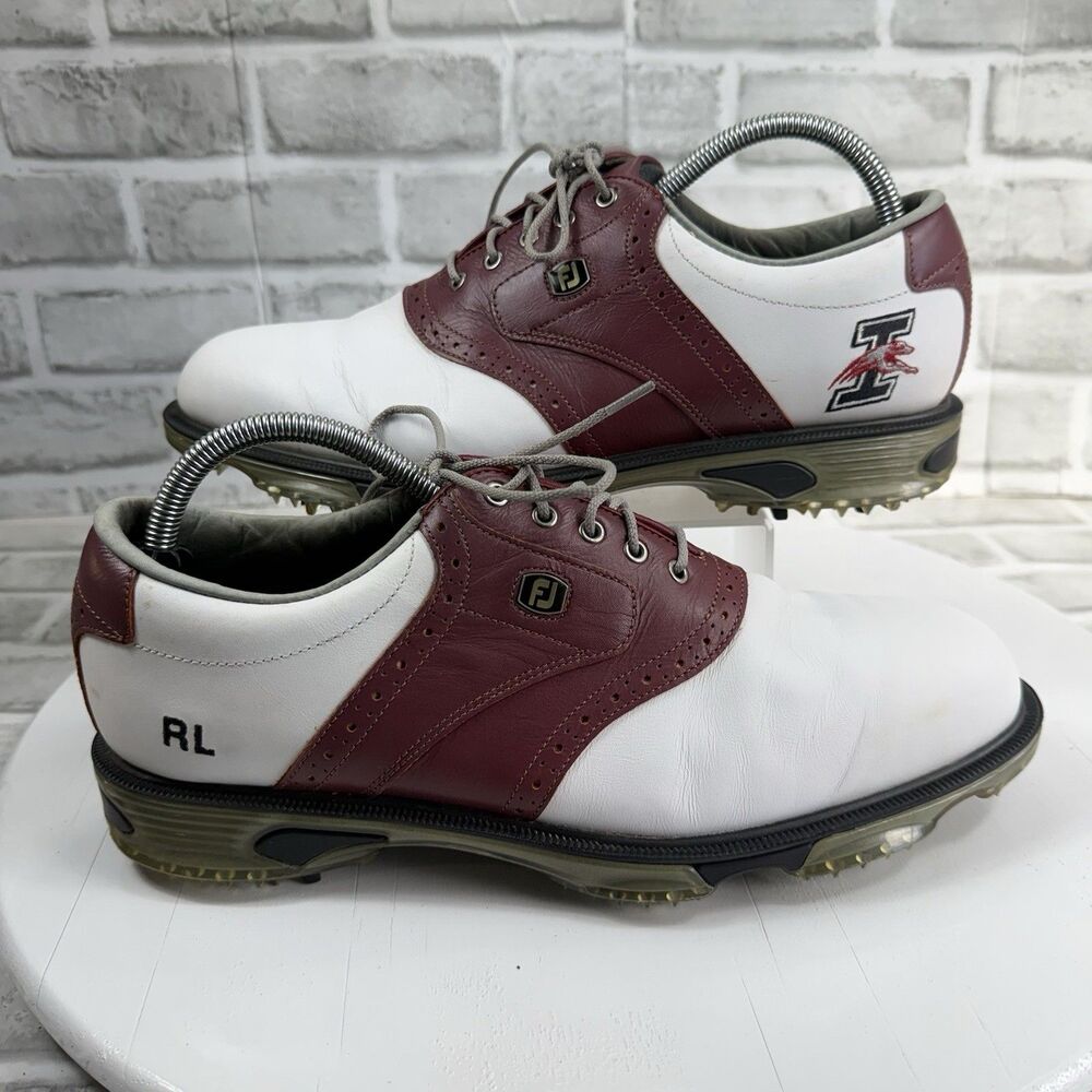 Footjoy Dryjoys Tour Men’s Size 10 Leather White & Burgundy Gulf Shoes